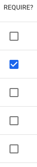 A screenshot of a set of "Require?" checkboxes, with the second of five ticked.