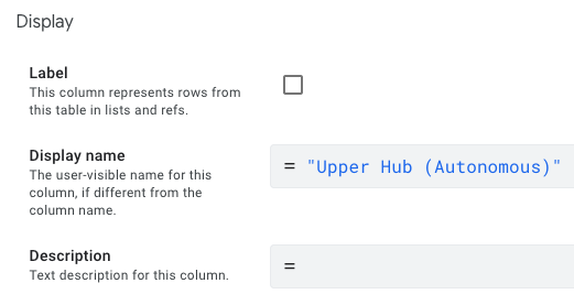 A screenshot showing that the "Display name" field has a value of "Upper Hub (Autonomous)"